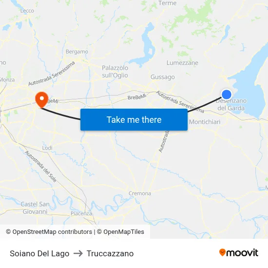 Soiano del Lago to Truccazzano map