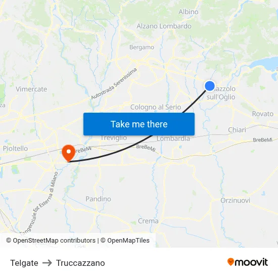 Telgate to Truccazzano map