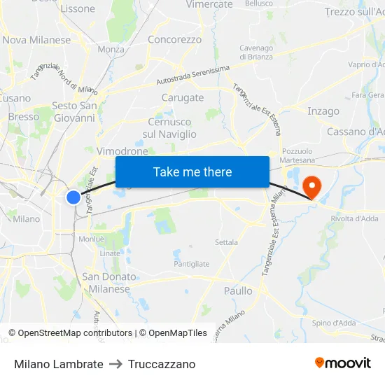 Milano Lambrate to Truccazzano map