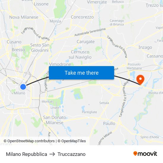Milano Repubblica to Truccazzano map
