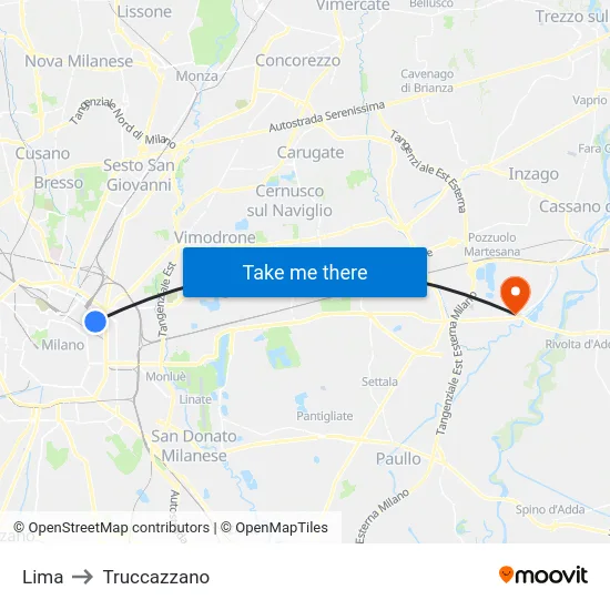 Lima to Truccazzano map