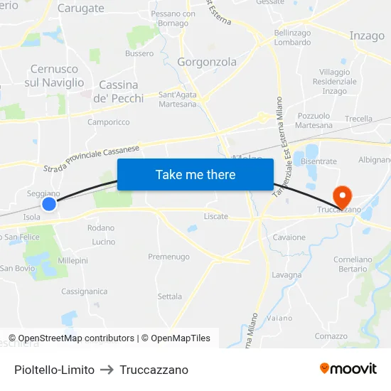 Pioltello-Limito to Truccazzano map
