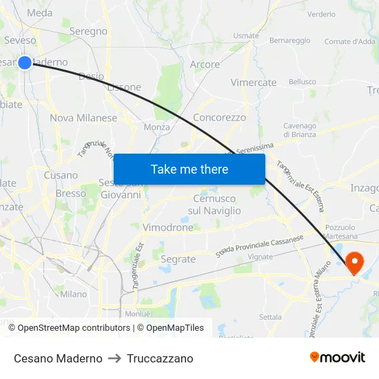 Cesano Maderno to Truccazzano map