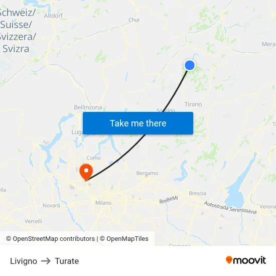 Livigno to Turate map