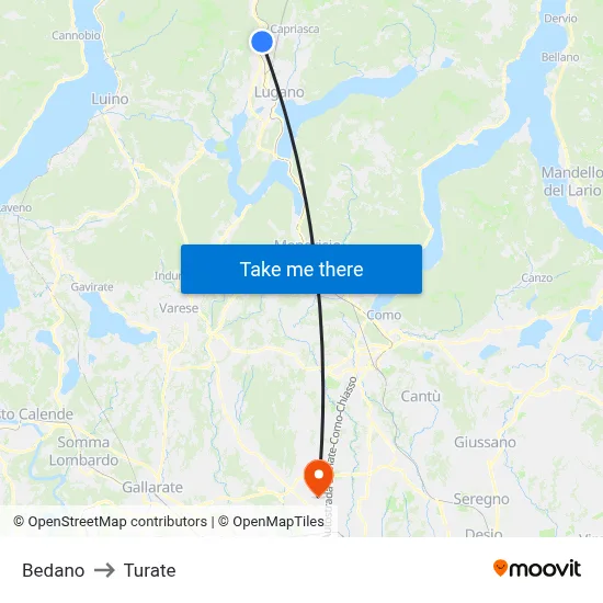 Bedano to Turate map