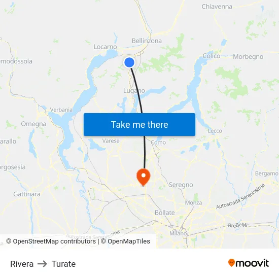 Rivera to Turate map
