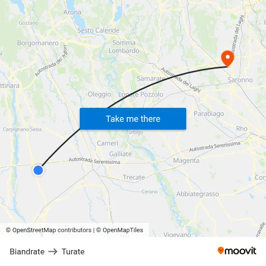 Biandrate to Turate map