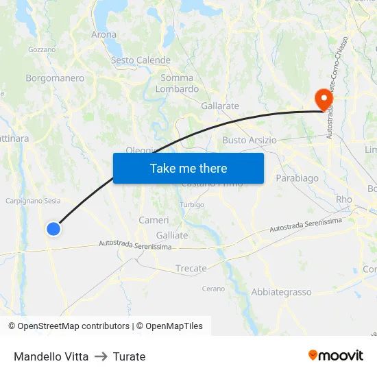 Mandello Vitta to Turate map