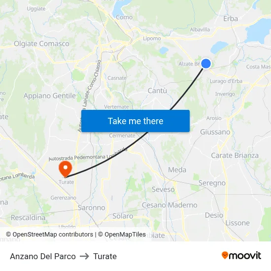 Anzano Del Parco to Turate map