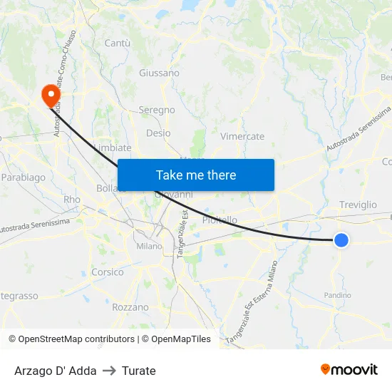 Arzago d'Adda to Turate map
