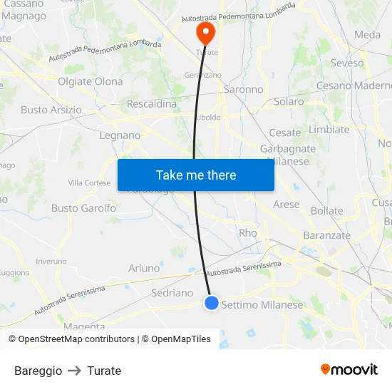 Bareggio to Turate map
