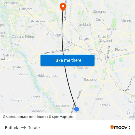 Battuda to Turate map