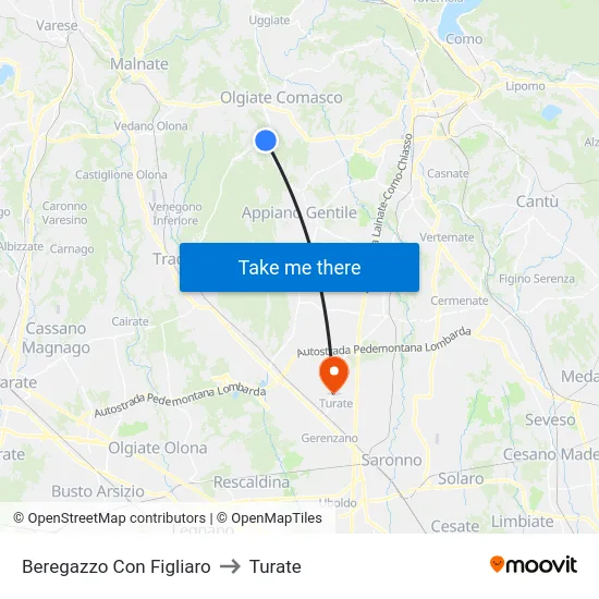Beregazzo Con Figliaro to Turate map