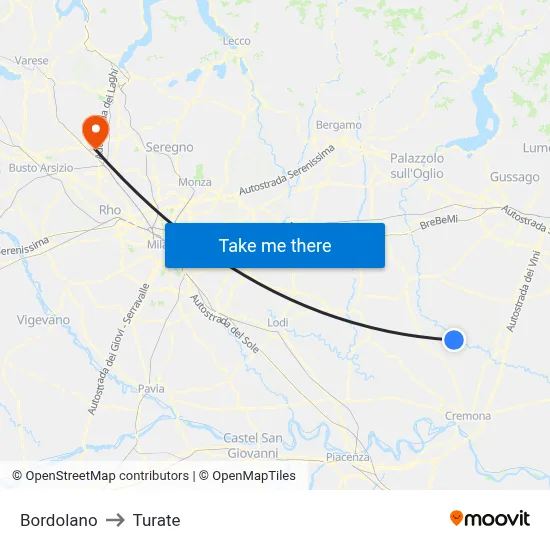 Bordolano to Turate map