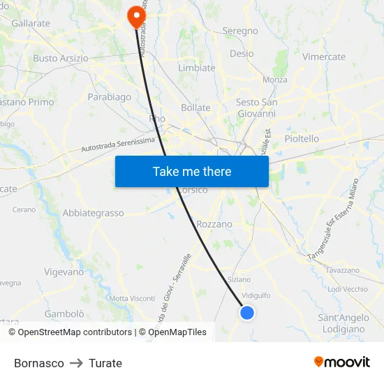 Bornasco to Turate map