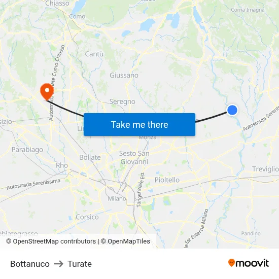 Bottanuco to Turate map