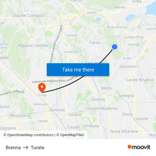 Brenna to Turate map