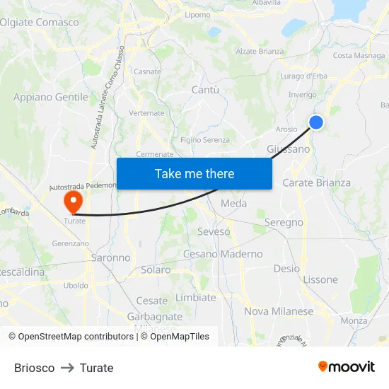 Briosco to Turate map