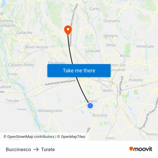 Buccinasco to Turate map