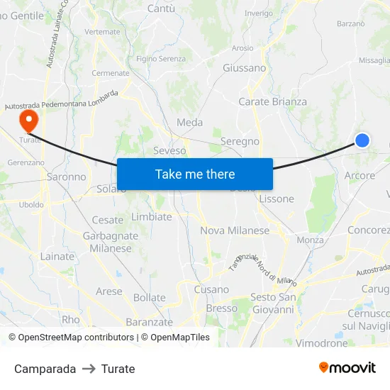 Camparada to Turate map