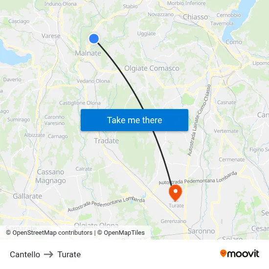Cantello to Turate map