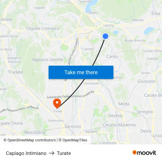 Capiago Intimiano to Turate map