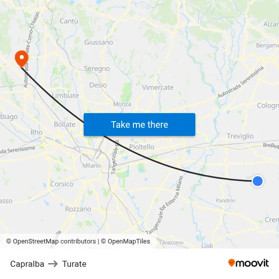 Capralba to Turate map