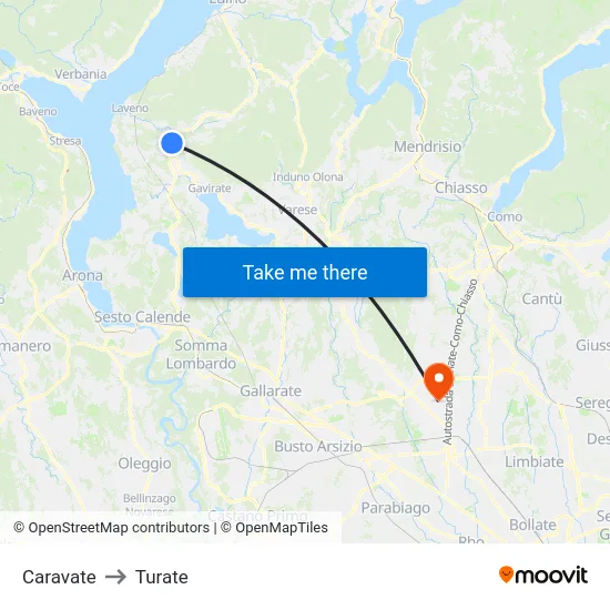 Caravate to Turate map
