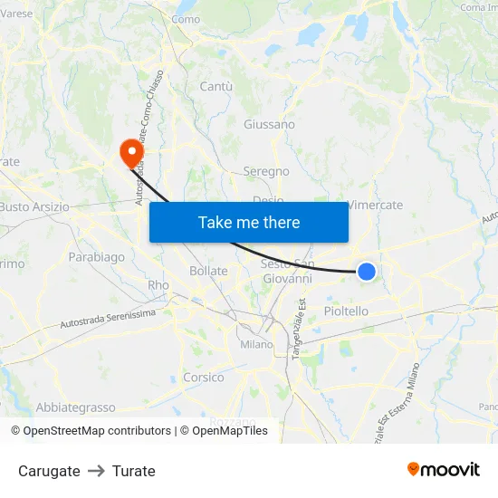 Carugate to Turate map