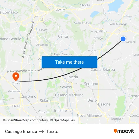 Cassago Brianza to Turate map