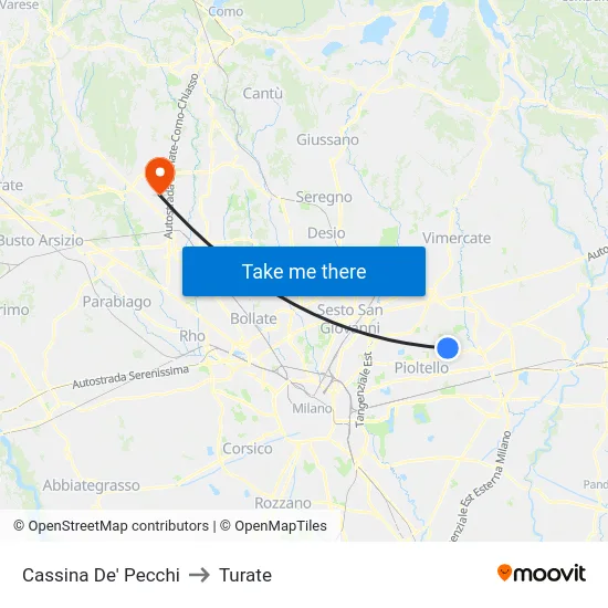 Cassina De' Pecchi to Turate map