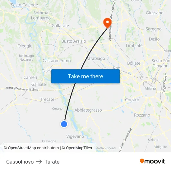 Cassolnovo to Turate map