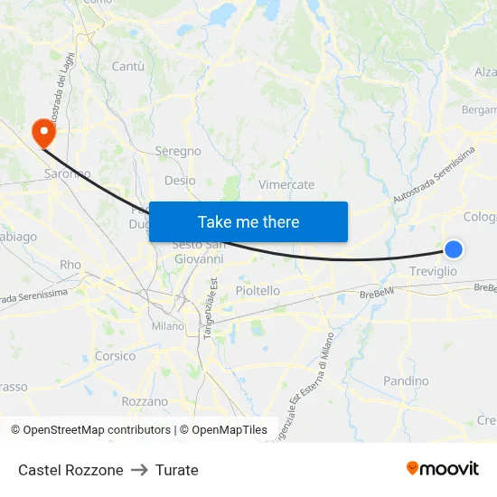 Castel Rozzone to Turate map