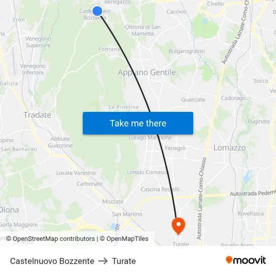 Castelnuovo Bozzente to Turate map
