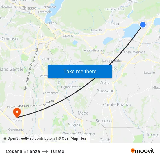 Cesana Brianza to Turate map