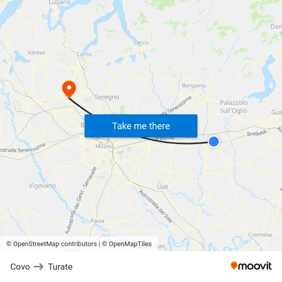 Covo to Turate map