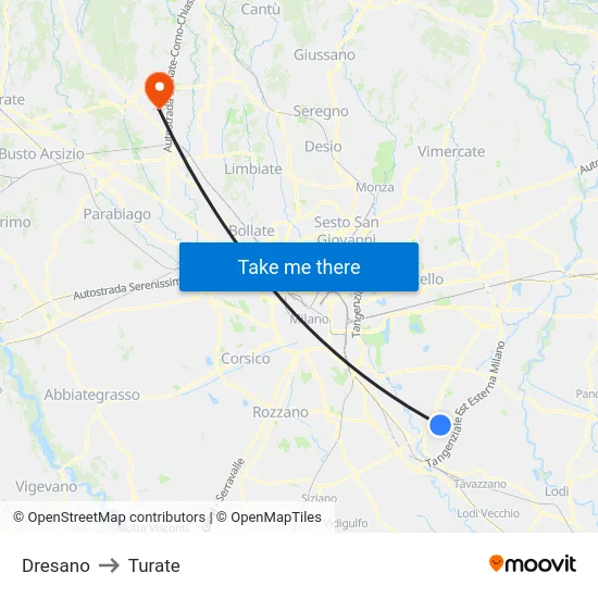 Dresano to Turate map
