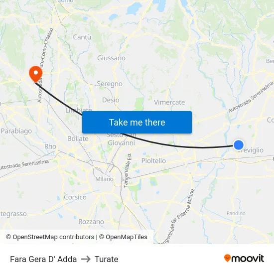 Fara Gera D' Adda to Turate map