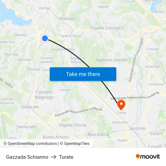 Gazzada Schianno to Turate map