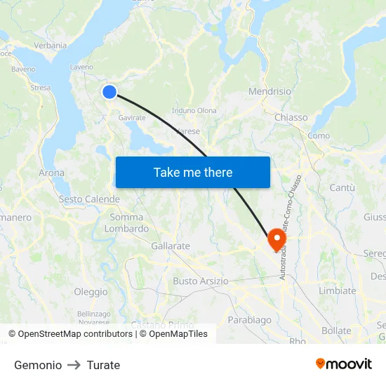 Gemonio to Turate map