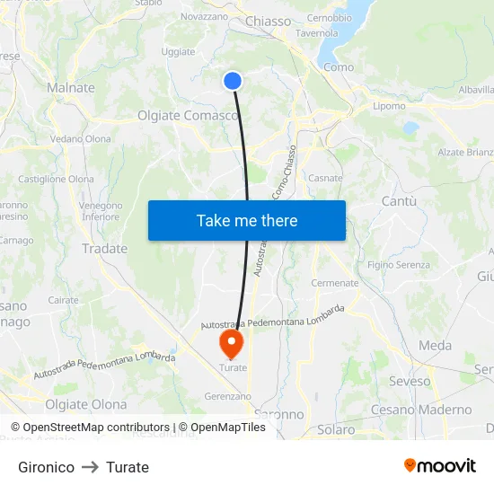 Gironico to Turate map