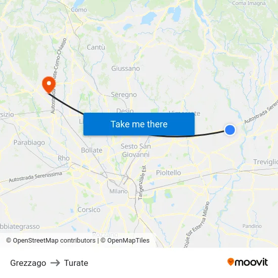 Grezzago to Turate map