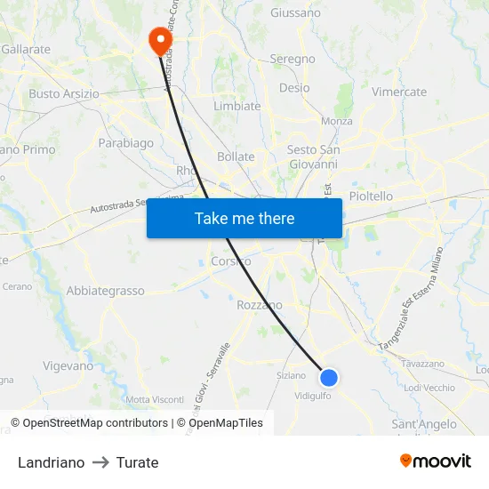 Landriano to Turate map