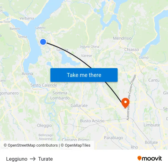Leggiuno to Turate map