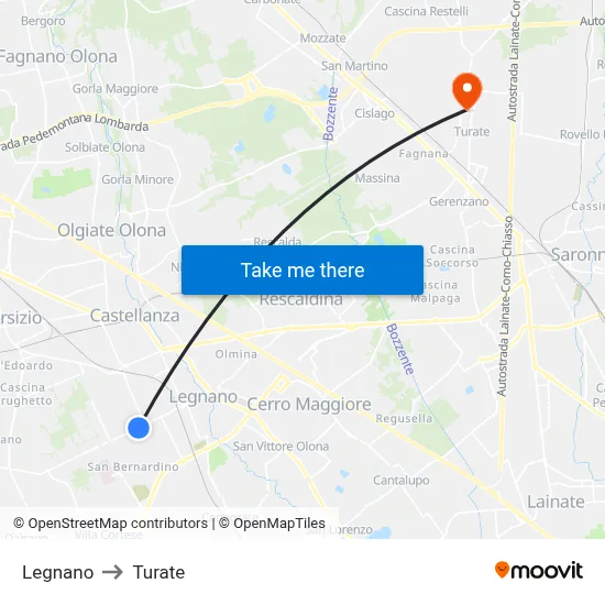 Legnano to Turate map