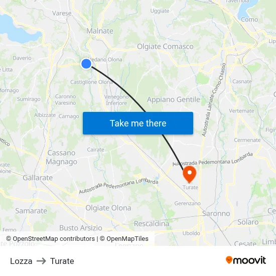 Lozza to Turate map