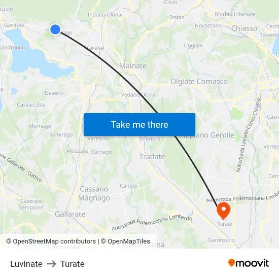 Luvinate to Turate map