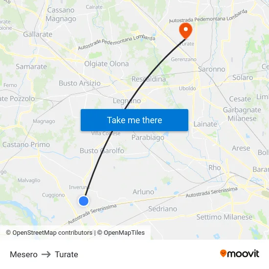Mesero to Turate map