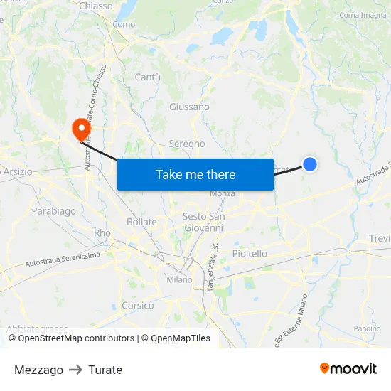 Mezzago to Turate map