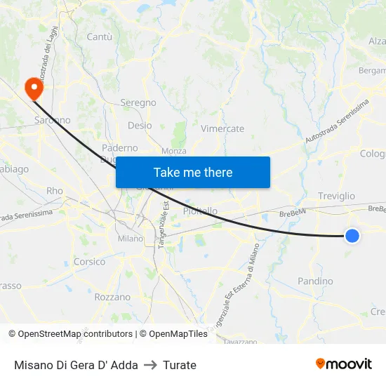 Misano di Gera d'Adda to Turate map